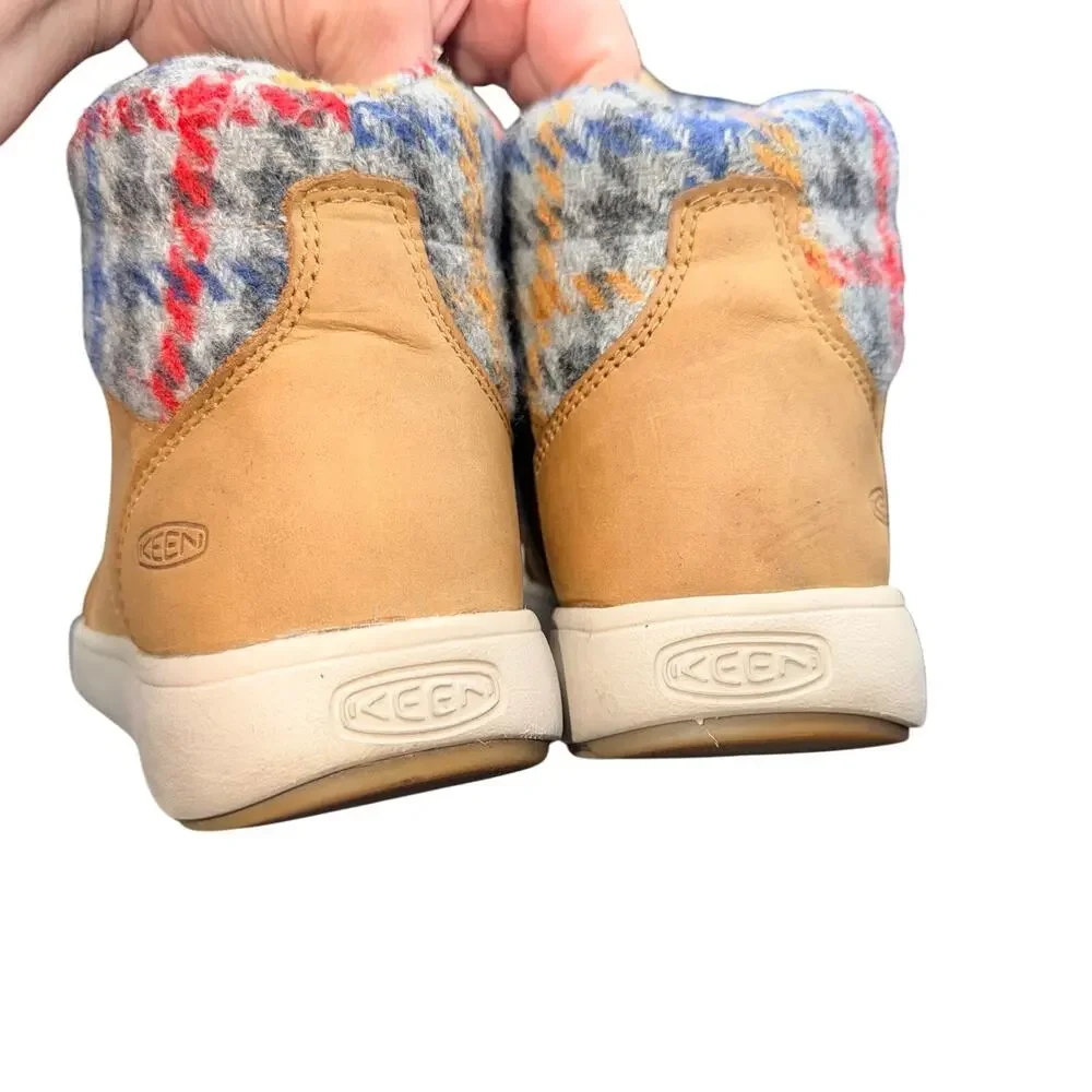 KEEN Elsa II Sneaker Boot Womens 8 Tan Leather Plaid Wool Insulated